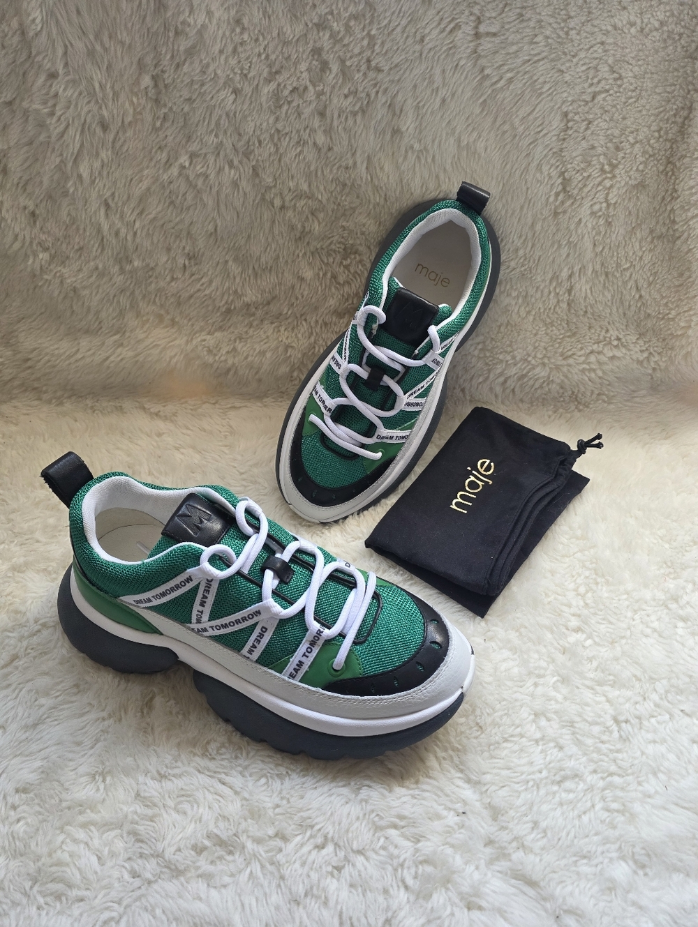 Maje Paris Dream Tomorrow Green Chunky Platform Sneakers Shoes EU 39 US 9 NWT